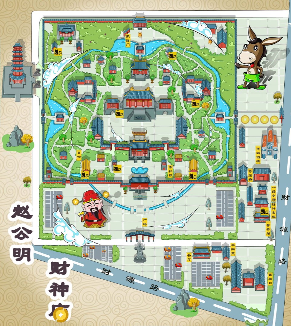 霍城寺庙类手绘地图